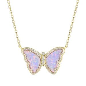 Kamaria Lavender Opal Crystal Butterfly Necklace Gold Plated Sterling Silver NWT